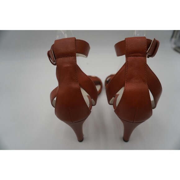 Monica by Bruno Magli Cognac leather stiletto ankle strap open-toe heel Sz 40.5 - Picture 12 of 16